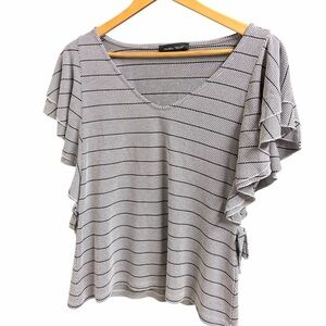 Ivanka Trump Monochrome Striped Ruffle Blouse